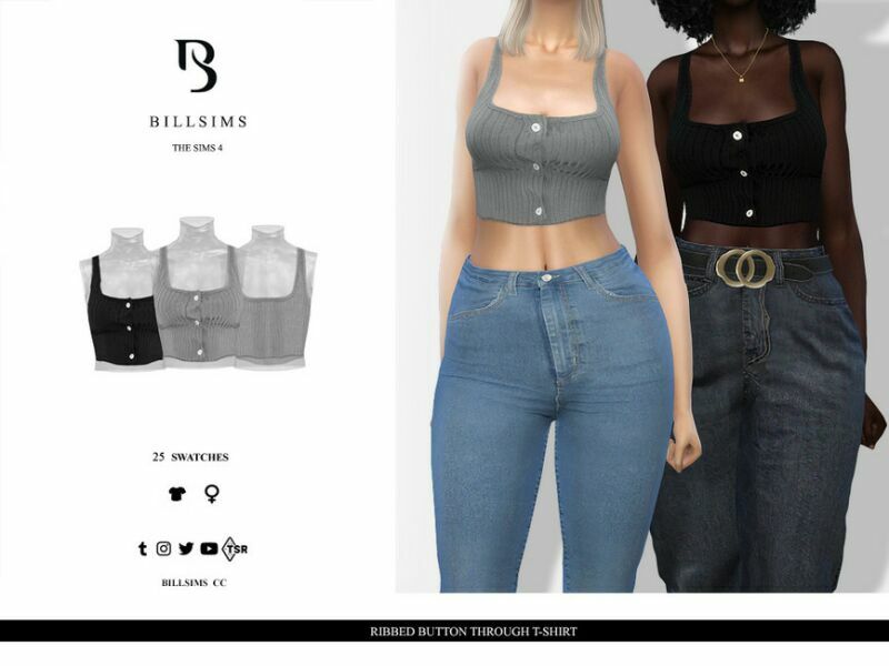 Ribbed Button Through T-Shirt 1 Ribbed Button Through T-Shirt Sims 4 CC