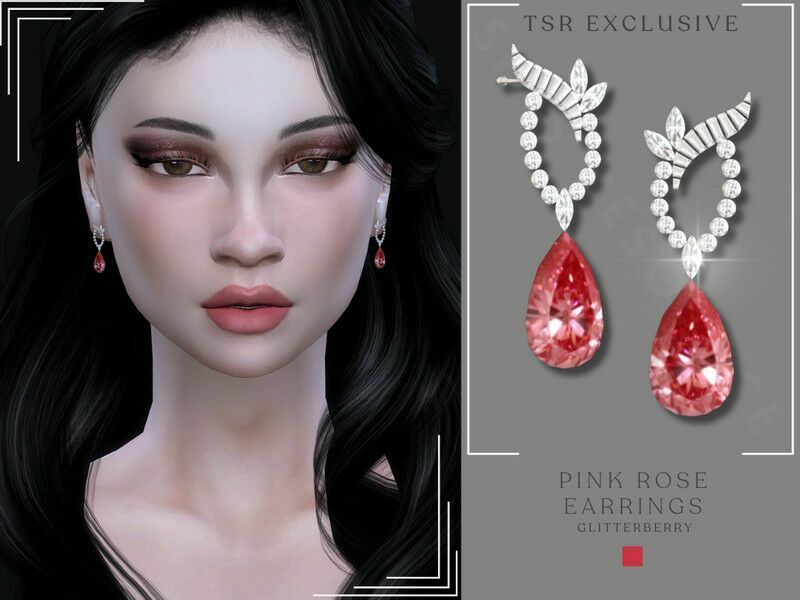 Rose Pink Earrings 1 Rose Pink Earrings Sims 4 CC