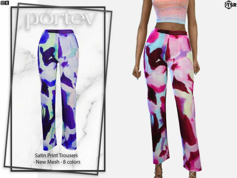 Satin Print Trousers By Portev 1 Satin Print Trousers By Portev Sims 4 CC