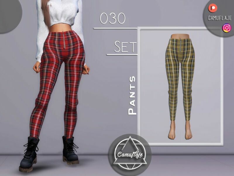 SET 030 – Check Print Pants By Camuflaje 1 SET 030 – Check Print Pants By Camuflaje Sims 4 CC