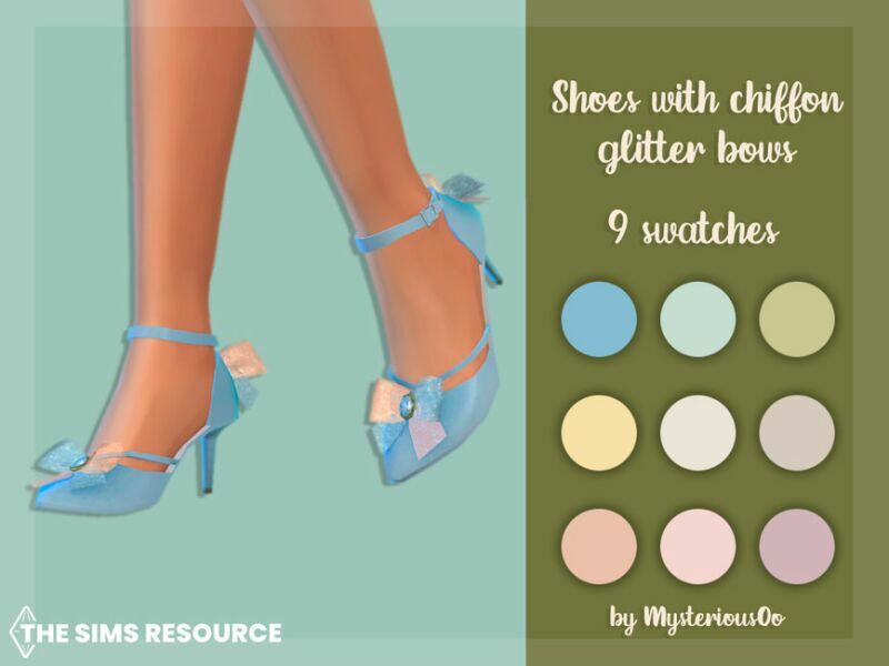 Shoes With Chiffon Glitter Bows By Mysteriousoo 1 Shoes With Chiffon Glitter Bows By Mysteriousoo Sims 4 CC