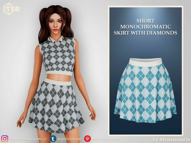/ Short Monochromatic Skirt With Diamonds 1 / Short Monochromatic Skirt With Diamonds Sims 4 CC