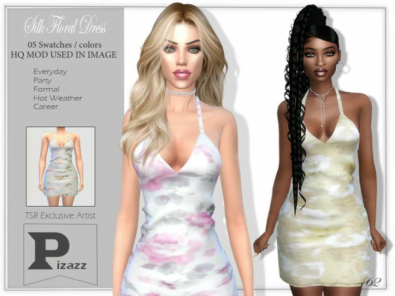 Silk Floral Dress By Pizazz 1 Silk Floral Dress By Pizazz Sims 4 CC