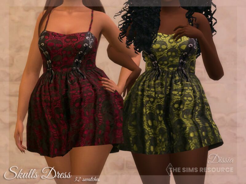 Skulls Dress By Dissia 1 Skulls Dress By Dissia Sims 4 CC