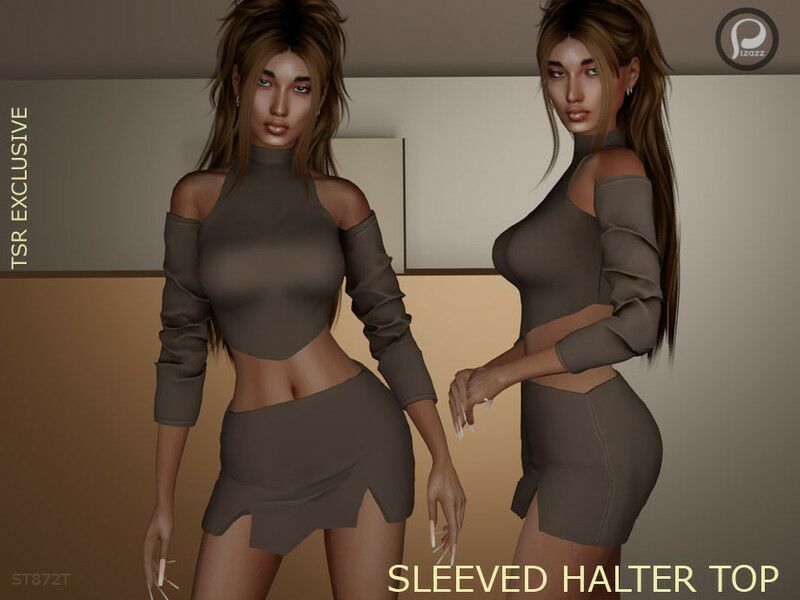 Sleeved Halter TOP By Pizazz 1 Sleeved Halter TOP By Pizazz Sims 4 CC