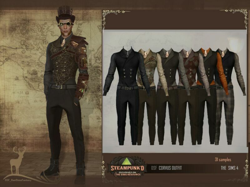 Steampunked _Corvus Outfit By Dansimsfantasy 1 Steampunked _Corvus Outfit By Dansimsfantasy Sims 4 CC