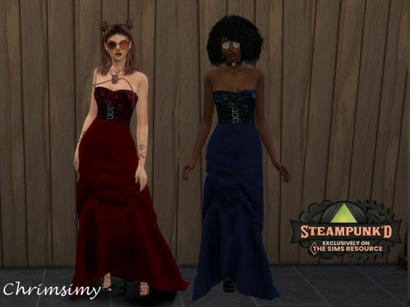 Steampunked Floor Long Dress By Chrimsimy 1 Steampunked Floor Long Dress By Chrimsimy Sims 4 CC