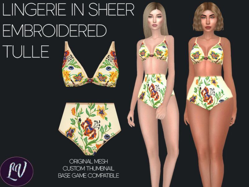 Stephanie – Lingerie In Sheer Embroidered Tulle By Linavees 1 Stephanie – Lingerie In Sheer Embroidered Tulle By Linavees Sims 4 CC