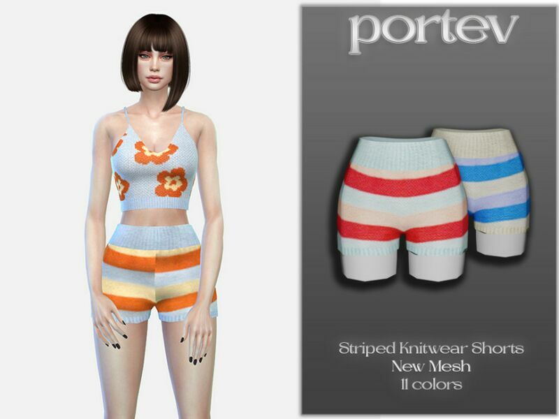 Striped Knitwear Shorts By Portev 1 Striped Knitwear Shorts By Portev Sims 4 CC