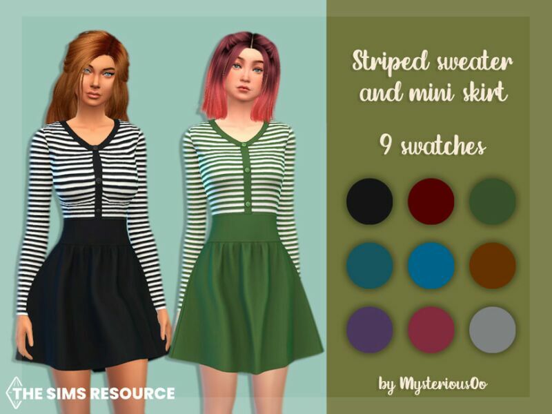 Striped Sweater And Mini Skirt By Mysteriousoo 1 Striped Sweater And Mini Skirt By Mysteriousoo Sims 4 CC