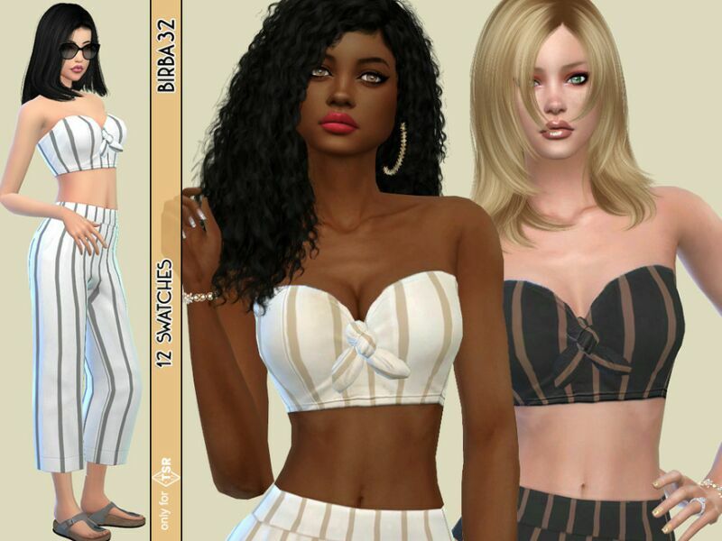 Stripes TOP By Birba32 1 Stripes TOP By Birba32 Sims 4 CC