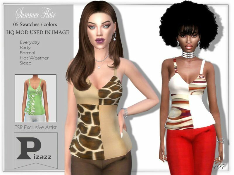 Summer Flair TOP By Pizazz 1 Summer Flair TOP By Pizazz Sims 4 CC