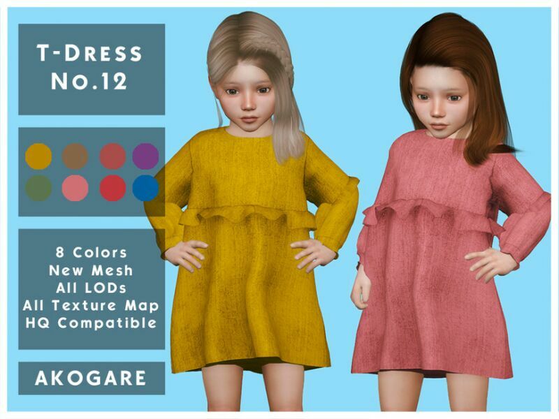 T-Dress NO.12 By _Akogare_ 1 T-Dress NO.12 By _Akogare_ Sims 4 CC