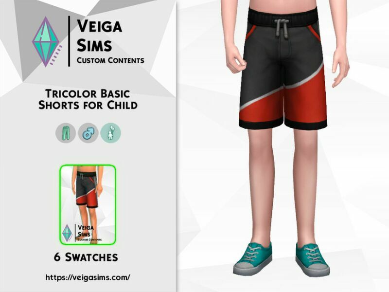 Tricolor Basic Shorts For Child 1 Tricolor Basic Shorts For Child Sims 4 CC