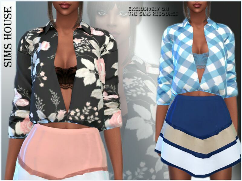 Unbuttoned Printed Blouse 1 Unbuttoned Printed Blouse Sims 4 CC
