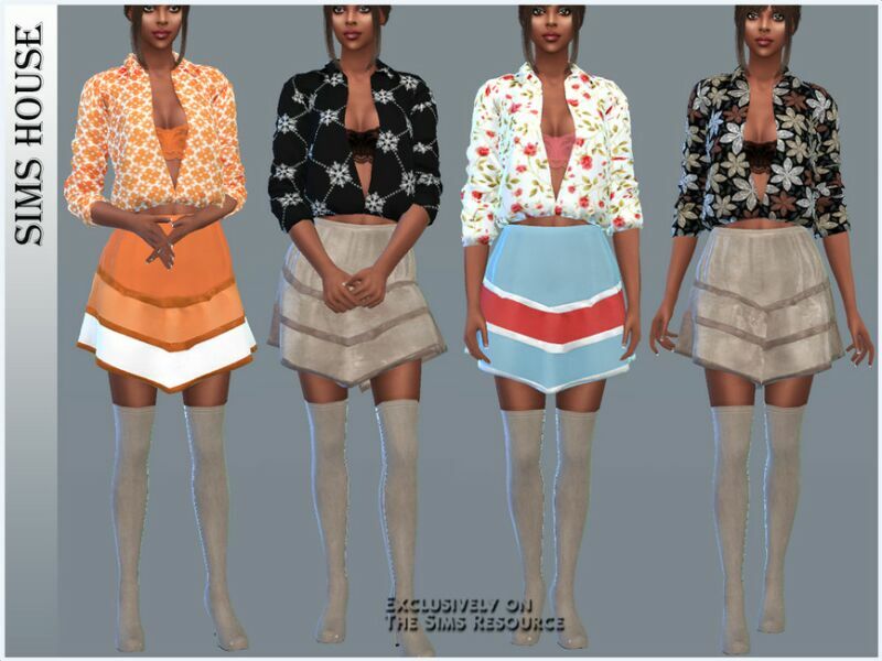 Unbuttoned Printed Blouse 2 sims 4 cc unbuttoned printed blouse 4