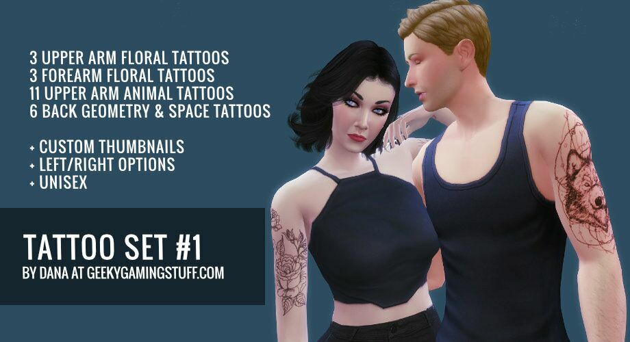 Unisex Tattoo SET #1 By Geekygamingstuff 1 Unisex Tattoo SET #1 By Geekygamingstuff Sims 4 CC
