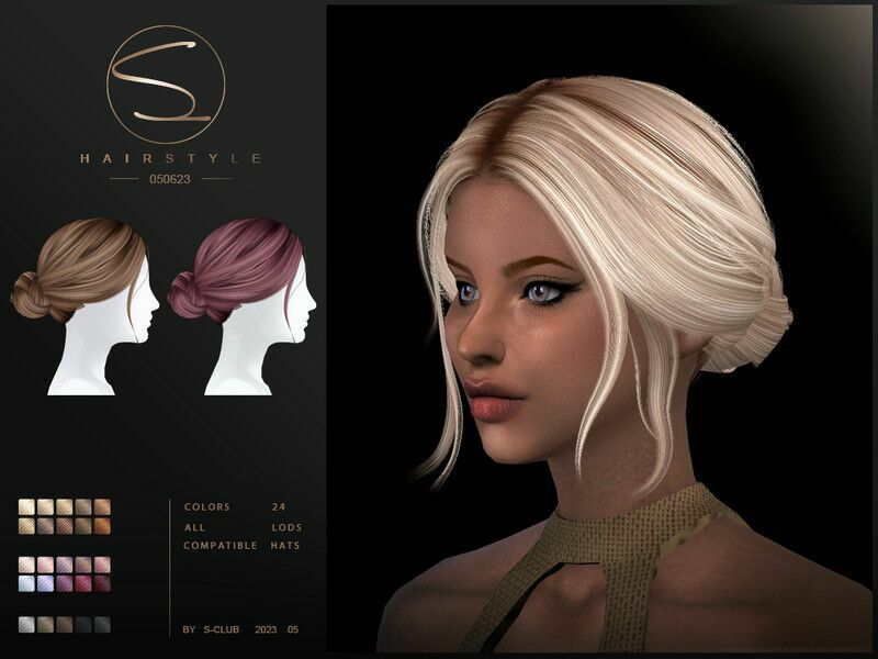Updo Hairstyle Luna 050623 By S-Club 1 Updo Hairstyle Luna 050623 By S-Club Sims 4 CC