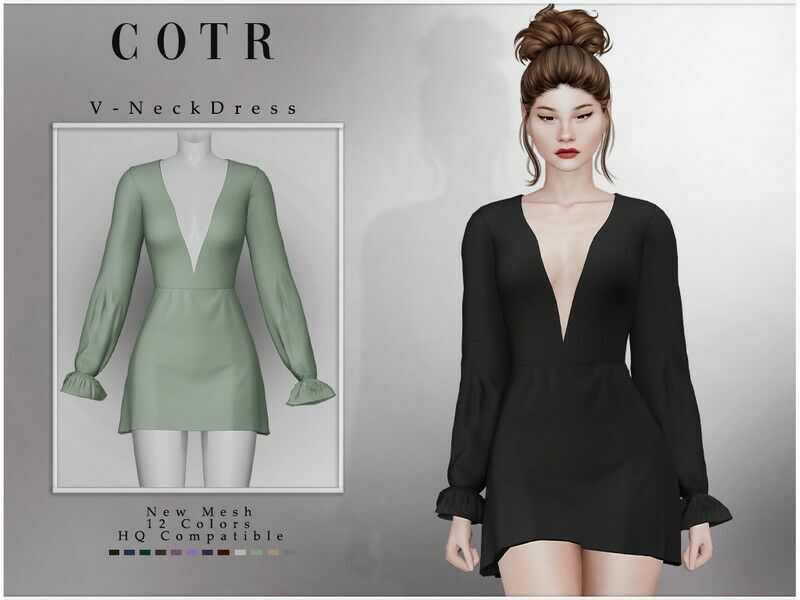 V-Neck Dress D-285 By Chordoftherings 1 V-Neck Dress D-285 By Chordoftherings Sims 4 CC