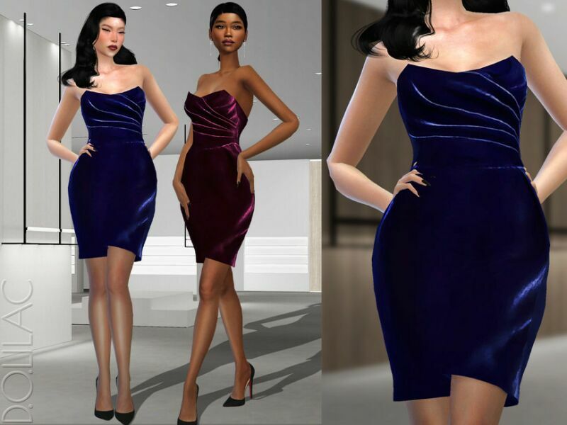 Velvet Midi Dress DO317 1 Velvet Midi Dress DO317 Sims 4 CC
