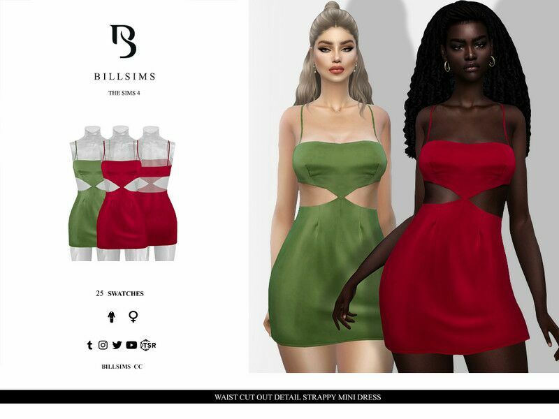 “Waist CUT OUT Detail Strappy Mini Dress / Everyday” 1 “Waist CUT OUT Detail Strappy Mini Dress / Everyday” Sims 4 CC