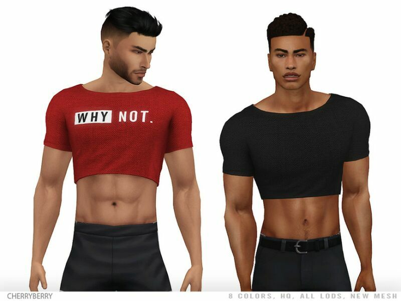 WHY NOT – Men’S Crop TOP By Cherryberrysim 1 WHY NOT – Men’S Crop TOP By Cherryberrysim Sims 4 CC