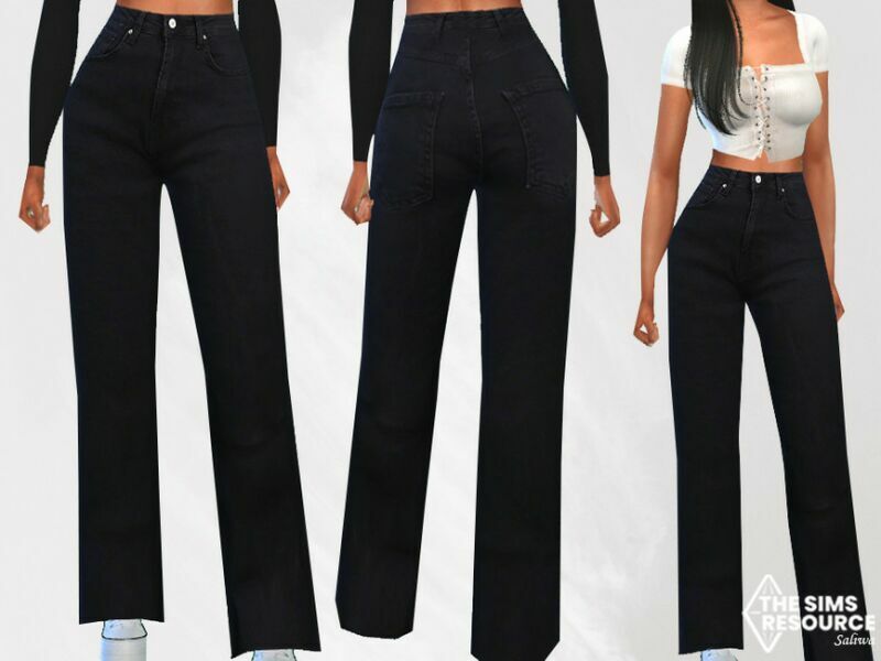 Wide LEG Black MOM Jean By Saliwa 1 Wide LEG Black MOM Jean By Saliwa Sims 4 CC