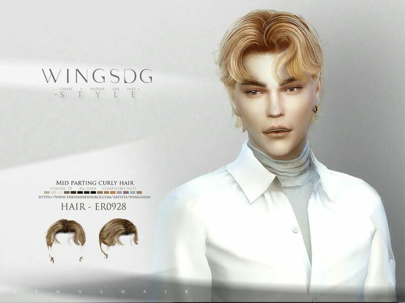 Wings-Er0928-Mid Parting Curly Hair By Wingssims 1 Wings-Er0928-Mid Parting Curly Hair By Wingssims Sims 4 CC