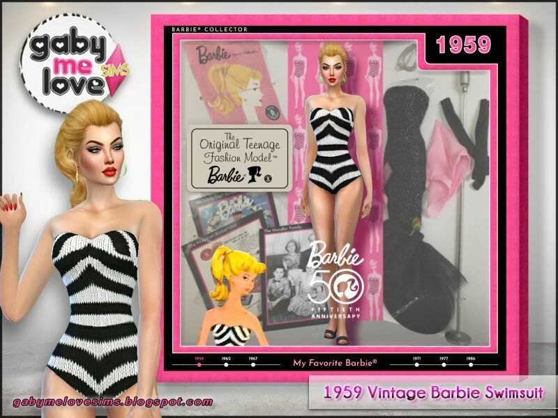 1959 Vintage Barbie Swimsuit (Sims 4) 1 1959 Vintage Barbie Swimsuit (Sims 4) Sims 4 CC