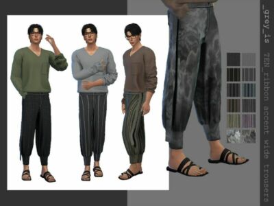 _TEN_ 008 Ribbon Accent Wide Pants By Greyis Sims 4 CC