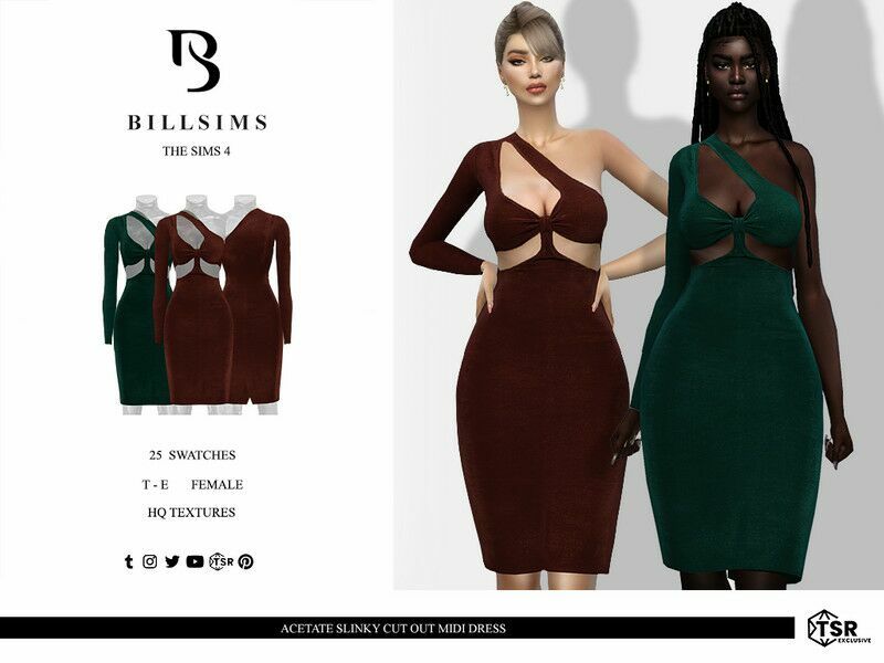 Acetate Slinky CUT OUT Midi Dress 1 Acetate Slinky CUT OUT Midi Dress Sims 4 CC