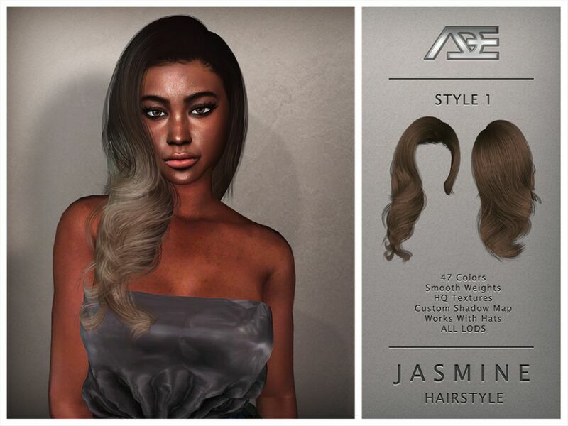 ADE – Jasmine / Style 1 (Hairstyle) 1 ADE – Jasmine / Style 1 (Hairstyle) Sims 4 CC
