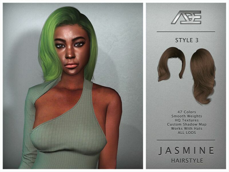 ADE – Jasmine / Style 3 (Hairstyle) 1 ADE – Jasmine / Style 3 (Hairstyle) Sims 4 CC