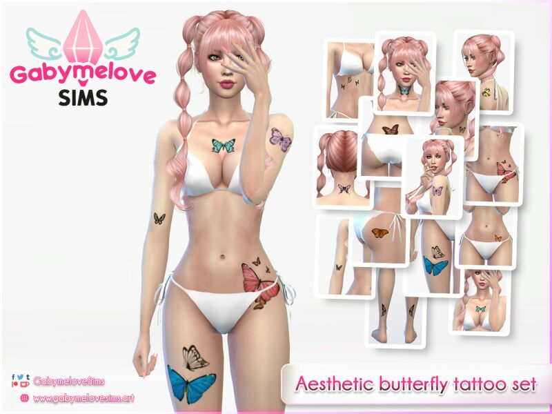 Aesthetic Butterfly Tattoo SET 1 Aesthetic Butterfly Tattoo SET Sims 4 CC