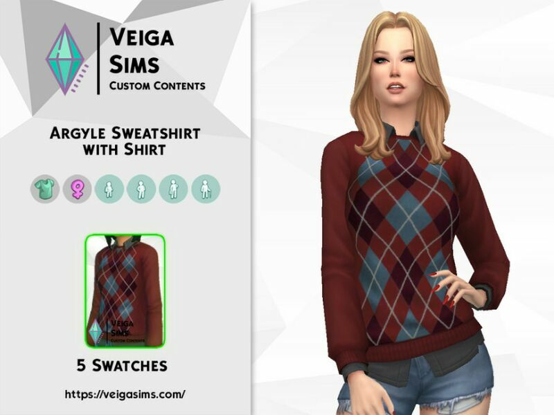 Argyle Sweatshirt With Shirt 1 Argyle Sweatshirt With Shirt Sims 4 CC