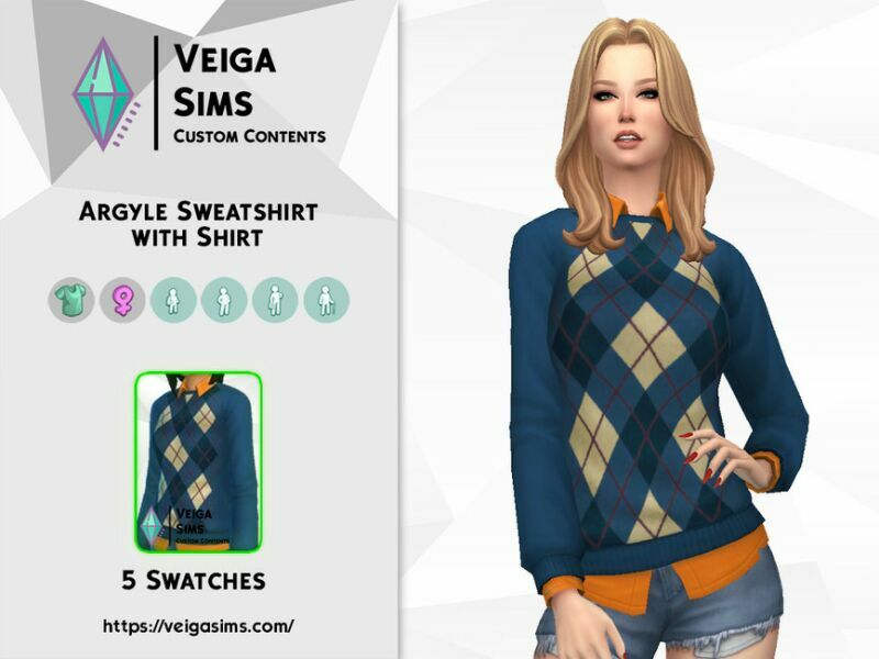 Argyle Sweatshirt With Shirt 2 sims 4 cc argyle sweatshirt with shirt 2