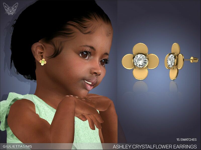 Ashley Crystal Flower Earrings For Toddlers By Feyona 1 Ashley Crystal Flower Earrings For Toddlers By Feyona Sims 4 CC