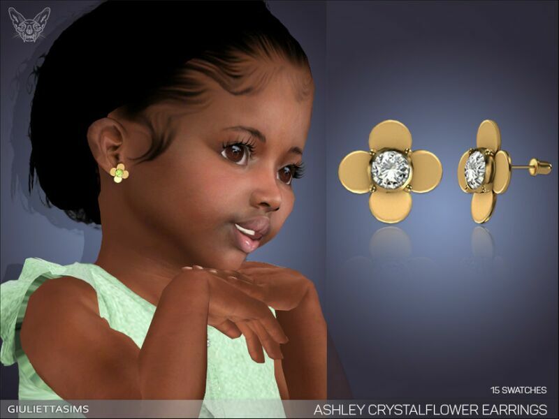 Ashley Crystal Flower Earrings For Toddlers By Feyona 1 Ashley Crystal Flower Earrings For Toddlers By Feyona Sims 4 CC