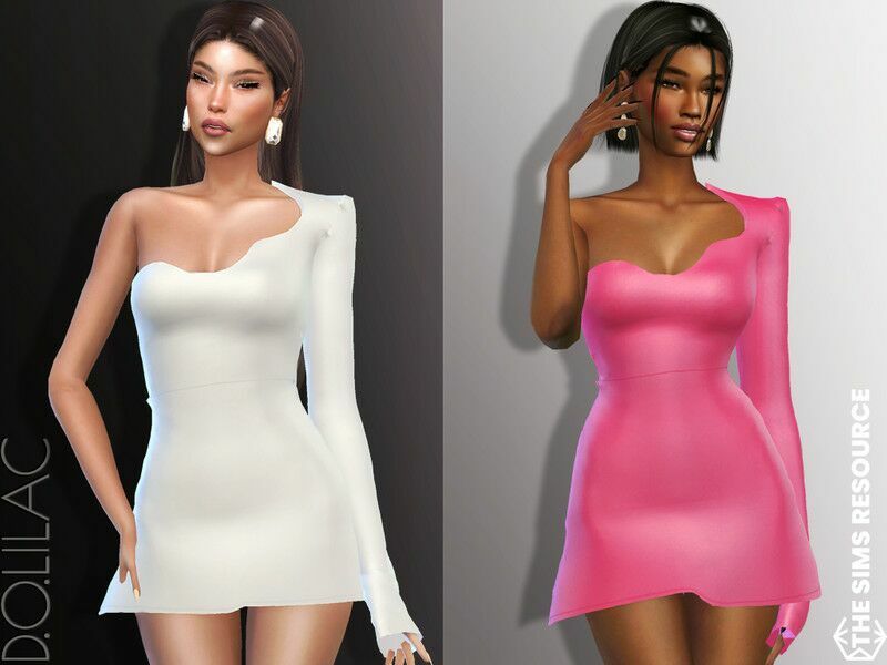 Asymmetric Mini Dress DO796 By Dolilac 1 Asymmetric Mini Dress DO796 By Dolilac Sims 4 CC