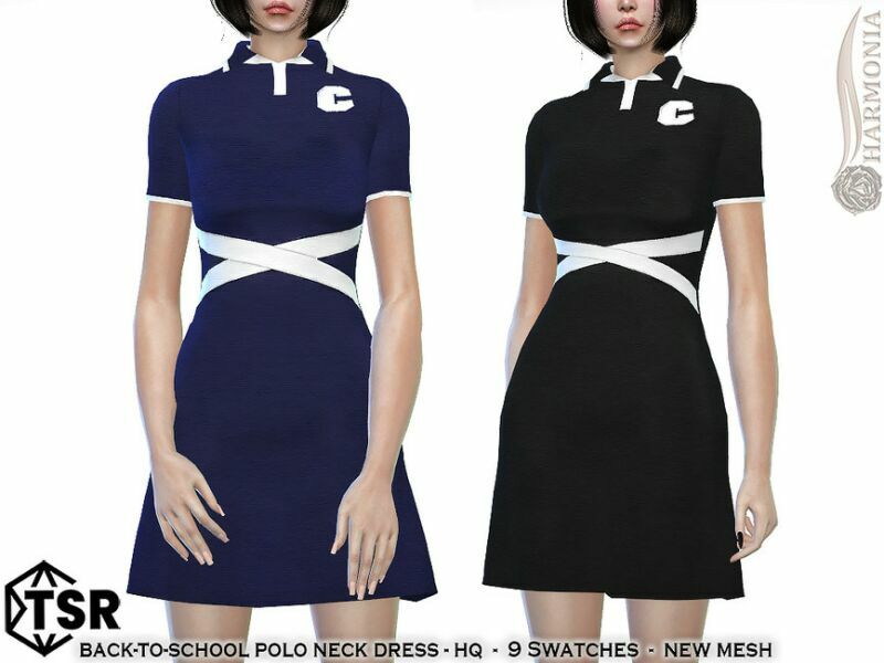 Back-To-School Polo Neck Dress By Harmonia 1 Back-To-School Polo Neck Dress By Harmonia Sims 4 CC