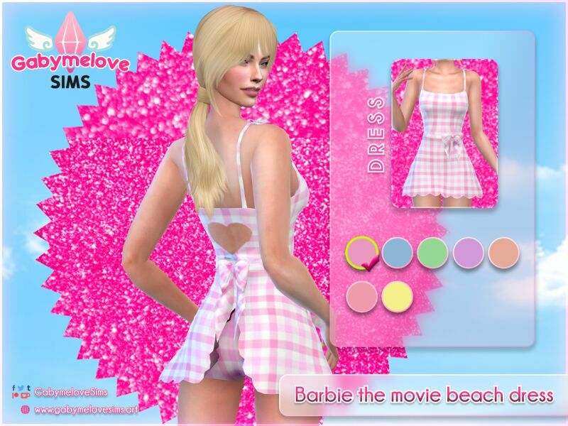 Barbie The Movie Beach Outfit, SET 6 sims 4 cc barbie the movie beach outfit set 2