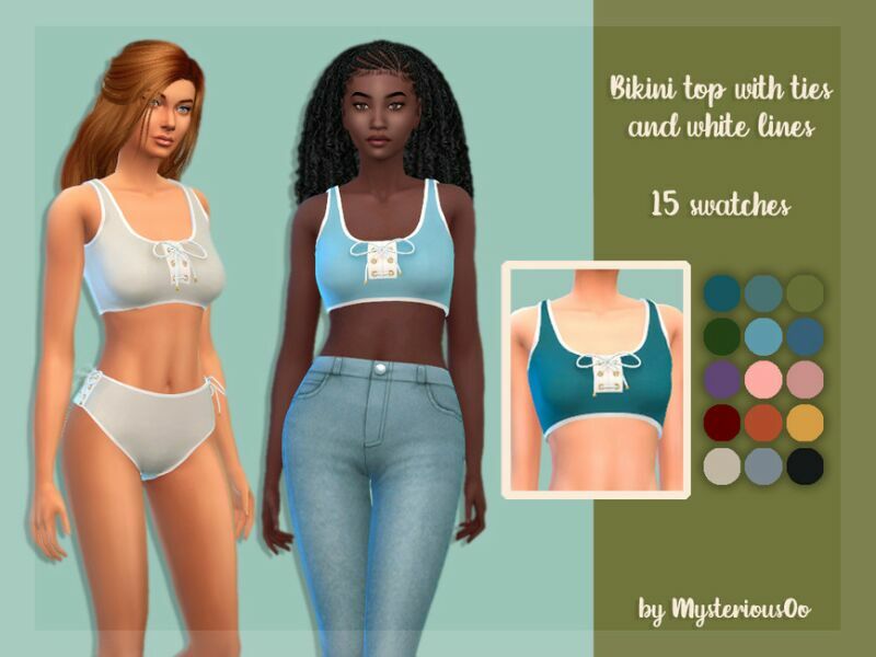 Bikini TOP With Ties And White Lines By Mysteriousoo 1 Bikini TOP With Ties And White Lines By Mysteriousoo Sims 4 CC