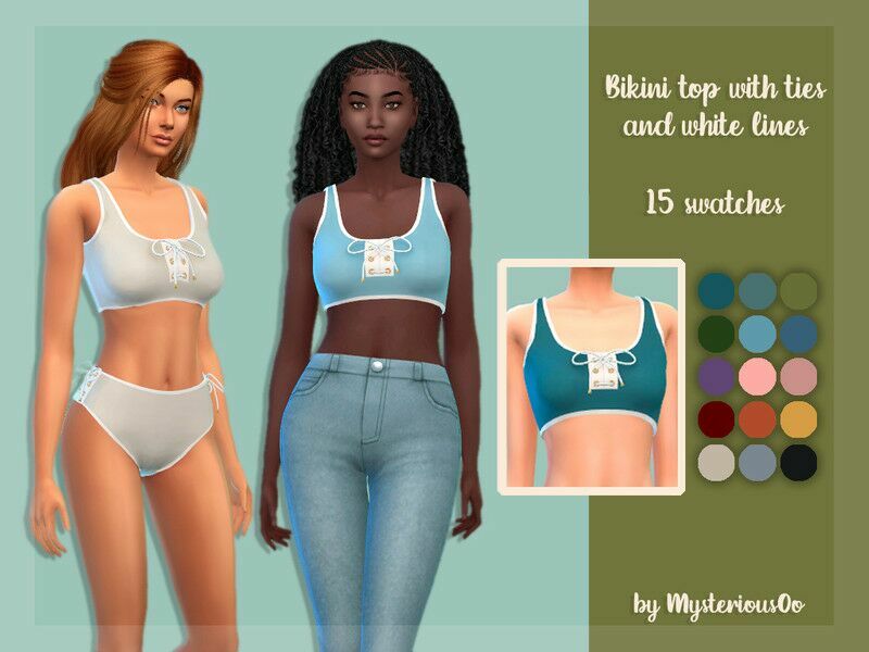 Bikini TOP With Ties And White Lines By Mysteriousoo 1 Bikini TOP With Ties And White Lines By Mysteriousoo Sims 4 CC