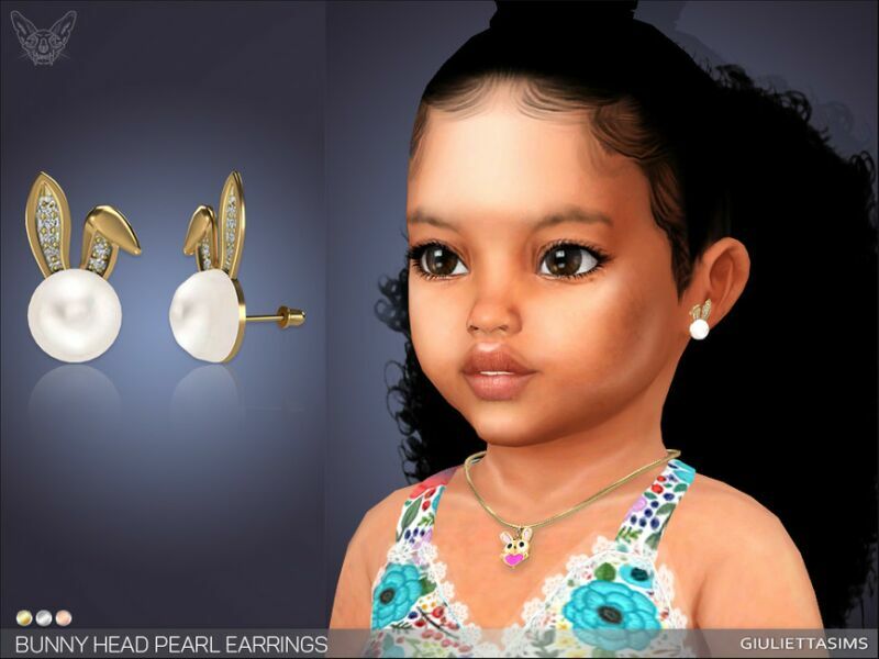 Bunny Head Pearl Earrings For Toddlers By Feyona 1 Bunny Head Pearl Earrings For Toddlers By Feyona Sims 4 CC