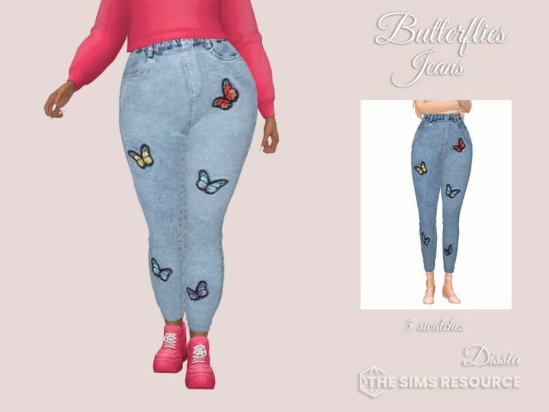 Butterfly Jeans By Dissia 1 Butterfly Jeans By Dissia Sims 4 CC