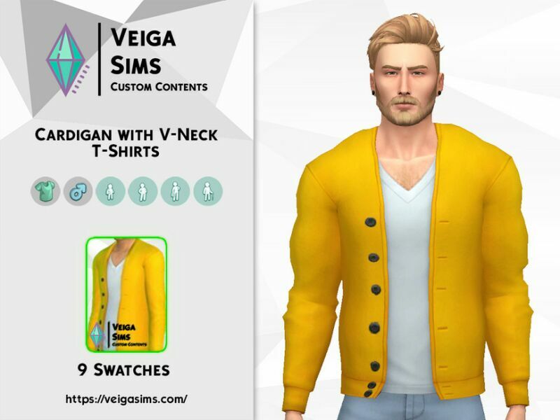 Cardigan With A V-Neck T-Shirt 1 Cardigan With A V-Neck T-Shirt Sims 4 CC