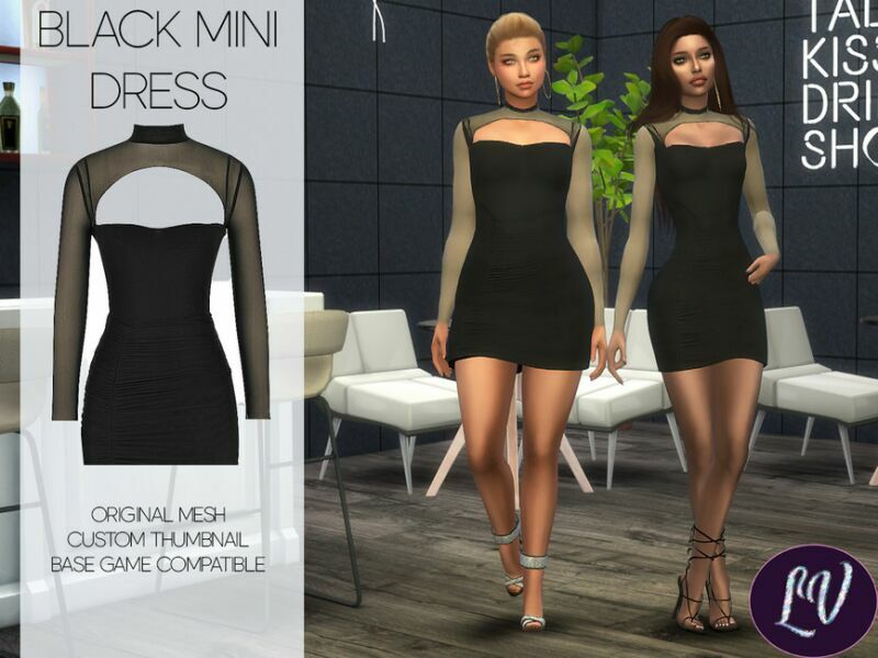 Cecilia – Black Mini Dress By Linavees 1 Cecilia – Black Mini Dress By Linavees Sims 4 CC