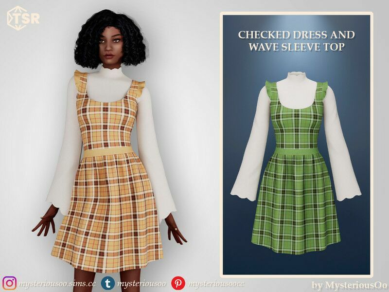 – Checked Dress And Wave Sleeve TOP 1 – Checked Dress And Wave Sleeve TOP Sims 4 CC