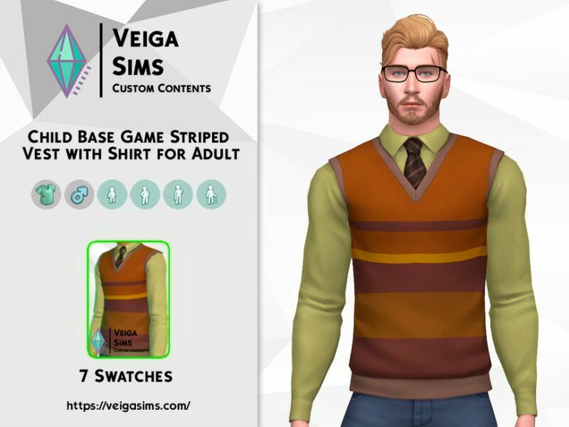 Child Base Game Striped Vest For Adult 1 Child Base Game Striped Vest For Adult Sims 4 CC