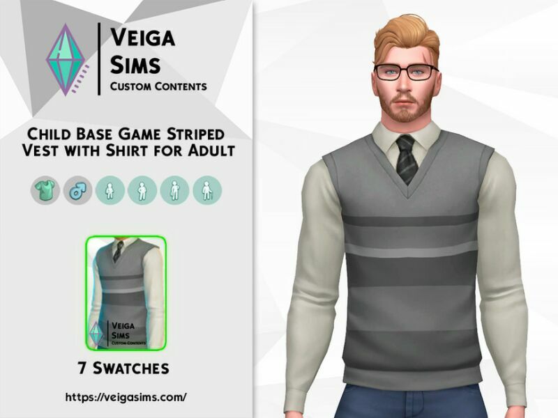 Child Base Game Striped Vest For Adult 2 sims 4 cc child base game striped vest for adult 3